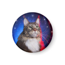 Maine-Coon-Katze mit rot-weißer Aura und Sternen