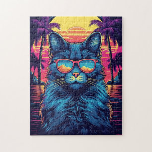 Maine Coon Katze mit Sonnenbrille an einem tropisc Puzzle
