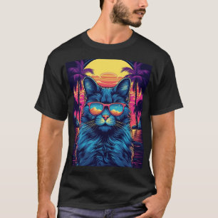 Maine Coon Katze mit Sonnenbrille an einem tropisc T-Shirt
