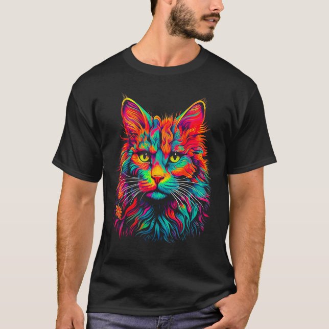 Maine Coon Katze Pop Art T-Shirt (Vorderseite)