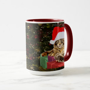 Maine Coon Katze Santa & Geschenke Weihnachtsbaum  Tasse