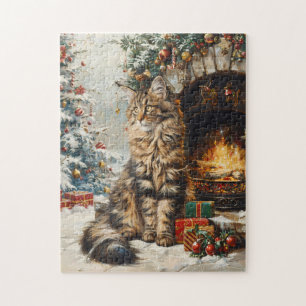 Maine Coon Katze Weihnachten Vintage Kunst Puzzle