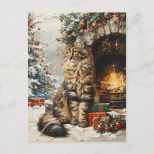 Maine Coon Katze Weihnachten Vintage Postkarte
