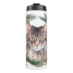 Maine Coon Katze Weihnachts Kranz Festliche Kitten Thermosbecher