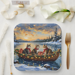 Maine Coon Katze Weihnachtsboot Urlaub Pappteller