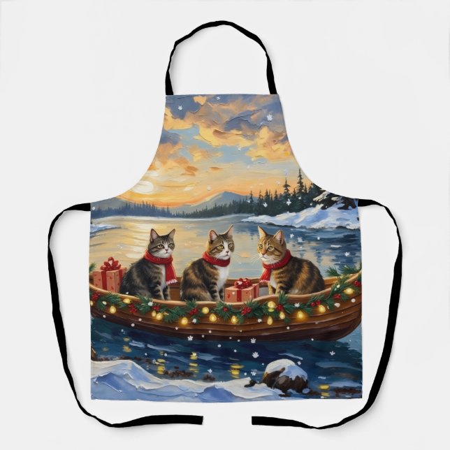Maine Coon Katze Weihnachtsboot Urlaub Schürze (Vorderseite)