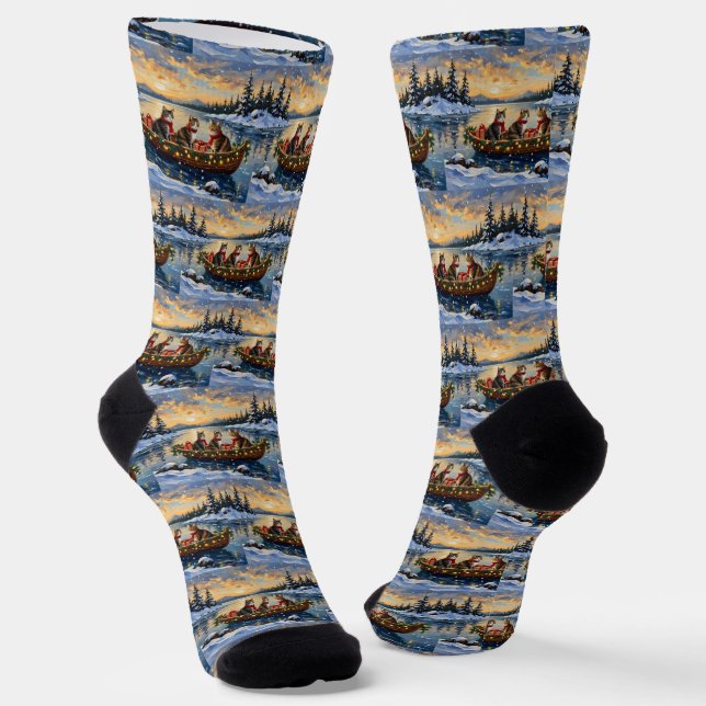 Maine Coon Katze Weihnachtsboot Urlaub Socken (Gewinkelt)