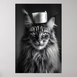 Maine Coon Katzen-Wandkunst, Lustig Schwarz-Weiß Poster