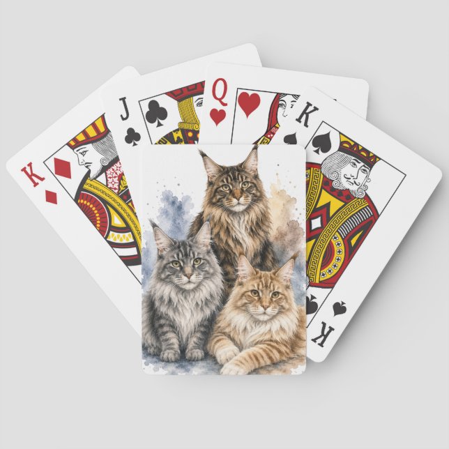 Maine Coon Katzen Wasserfarbe Spielkarten (Rückseite)