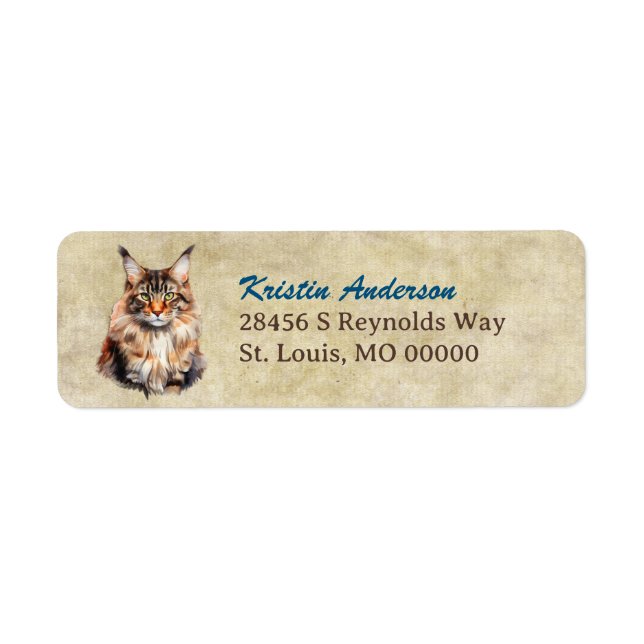 Maine Coon Katzenporträt Rücksendeadresse (Vorne)