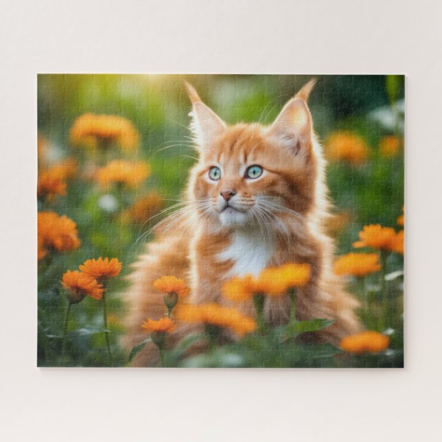 Maine Coon Kitten in einem Feld für Blume Puzzle (Horizontal)