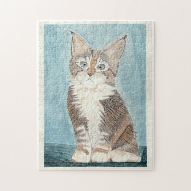 Maine Coon Kitten Original Aquarellmalerei Puzzle (Vertikal)