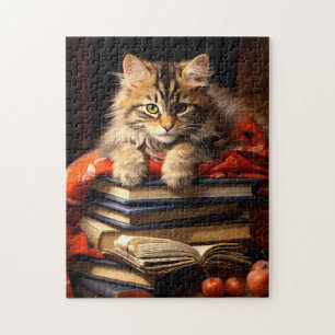 Maine Coon Kitten Relaxen auf Büchern Puzzle