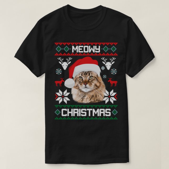 Maine Coon Meowy Christmas Ugly Sweater Cat Gift L T-Shirt (Design vorne)
