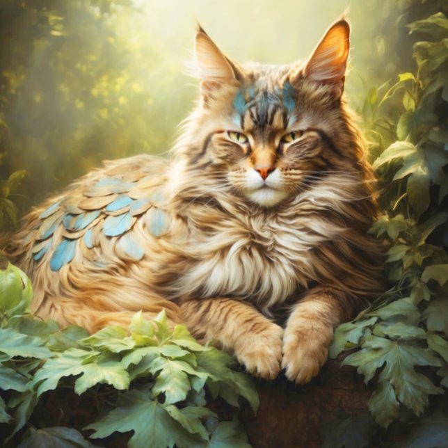 Maine Coon mit Feathers im Wald Puzzle (Close- up of artwork)