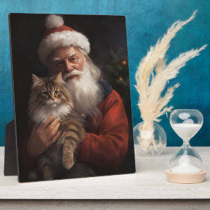 Maine Coon mit Santa Claus Festive Weihnachten Fotoplatte