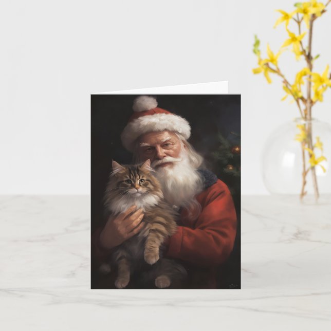Maine Coon mit Weihnachten Karte (Gelbe Blume)