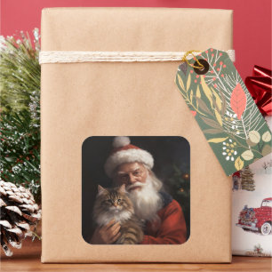 Maine Coon mit Weihnachten Quadratischer Aufkleber