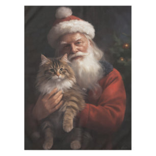 Maine Coon mit Weihnachten Tischdecke