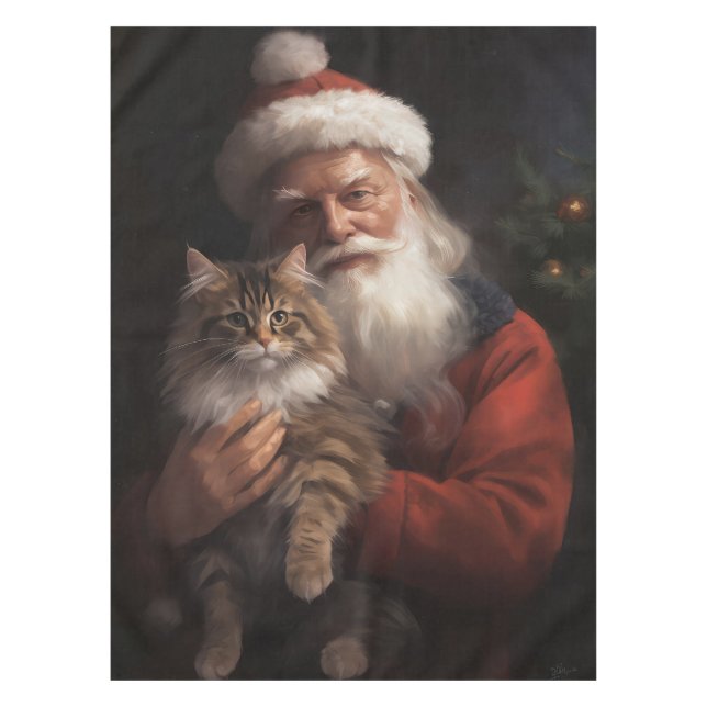 Maine Coon mit Weihnachten Tischdecke (Vorderseite)
