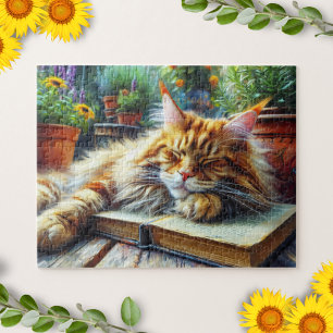 Maine Coon Orange Katze Schlafen im Garten Puzzle