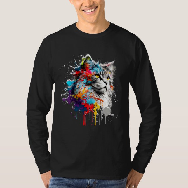 Maine Coon Paint Splatter Cat  Splatter Paint T-Shirt (Vorderseite)