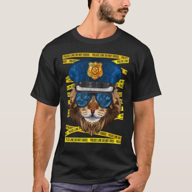 Maine Coon Polizeibeamte Polizeikat T-Shirt (Vorderseite)