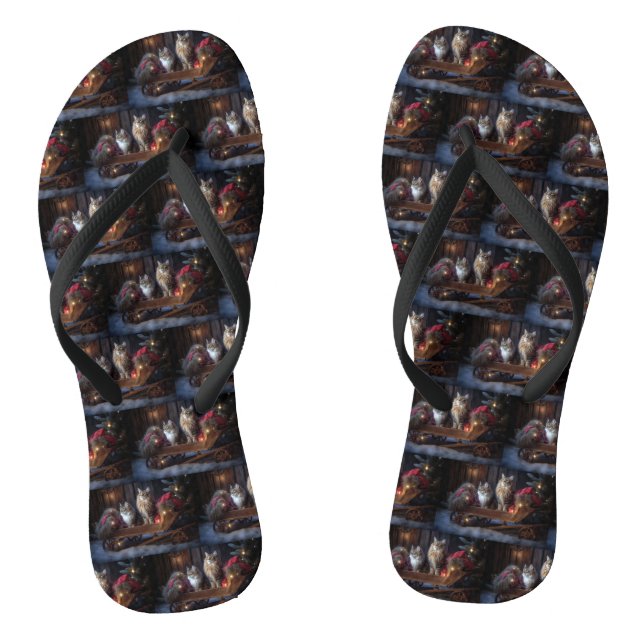 Maine Coon Snowy Sleigh Weihnachtsdekor Flip Flops (Fußbett)