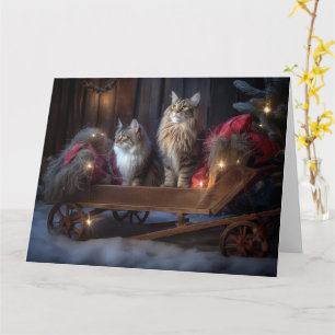 Maine Coon Snowy Sleigh Weihnachtsdekor Karte