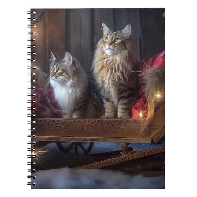 Maine Coon Snowy Sleigh Weihnachtsdekor Notizblock (Vorderseite)