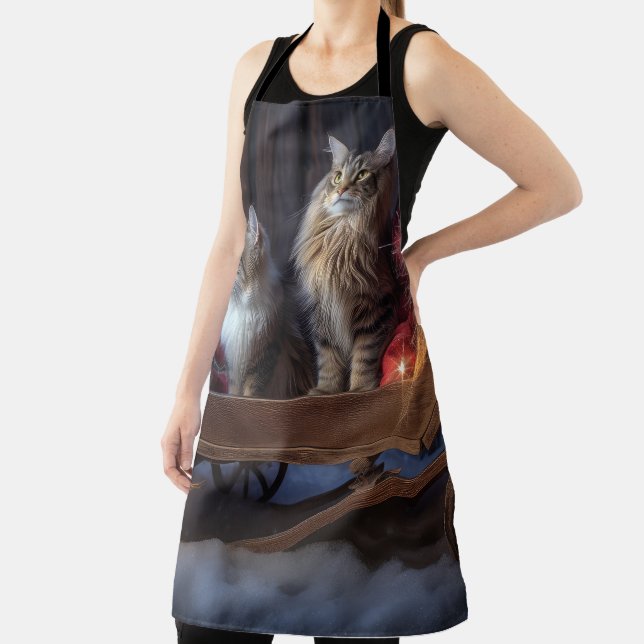 Maine Coon Snowy Sleigh Weihnachtsdekor Schürze (InSitu)