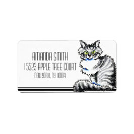 Maine Coon Tabby Cat Off-Leash Art™ Tuxedo Adressaufkleber