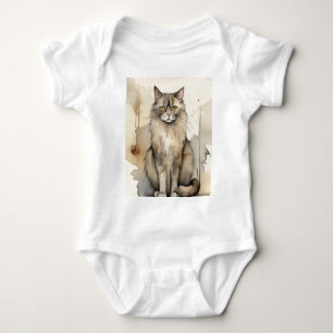 Maine Coon Watercolor Illustration Baby Strampler