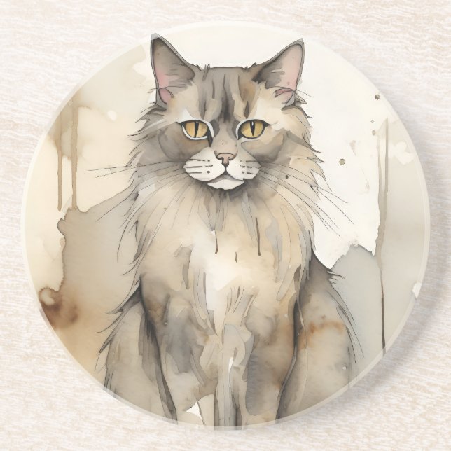 Maine Coon Watercolor Illustration Getränkeuntersetzer (Vorne)