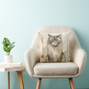 Maine Coon Watercolor Illustration Kissen