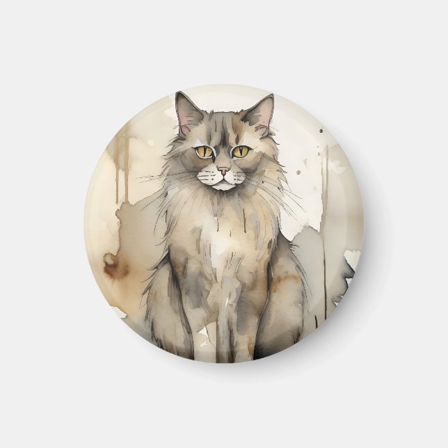Maine Coon Watercolor Illustration Magnet (Vorne)