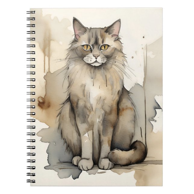 Maine Coon Watercolor Illustration Notizblock (Vorderseite)
