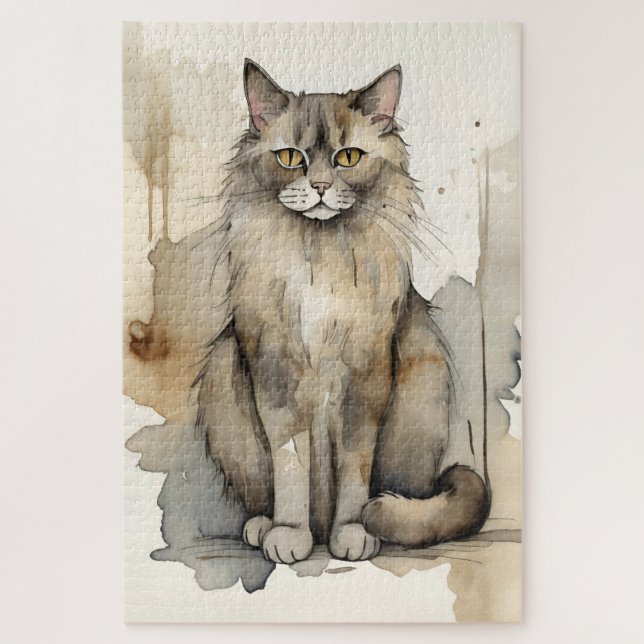 Maine Coon Watercolor Illustration Puzzle (Vertikal)