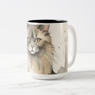 Maine Coon Watercolor Illustration Zweifarbige Tasse