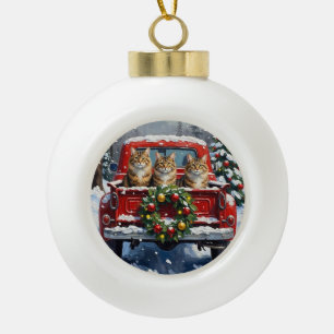 Maine Coon Weihnachten Rotes Lastwagen Ferien Keramik Kugel-Ornament