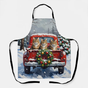 Maine Coon Weihnachten Rotes Lastwagen Ferien Schürze