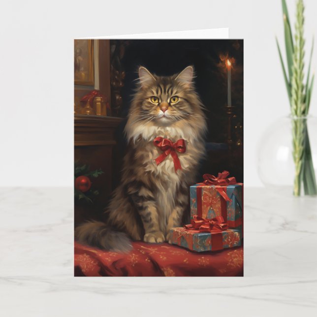 Maine Coon Weihnachtsgrüßkarte Dankeskarte (Vorderseite)
