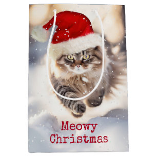 Maine Coon Weihnachtskatze im Schnee Mittlere Geschenktüte