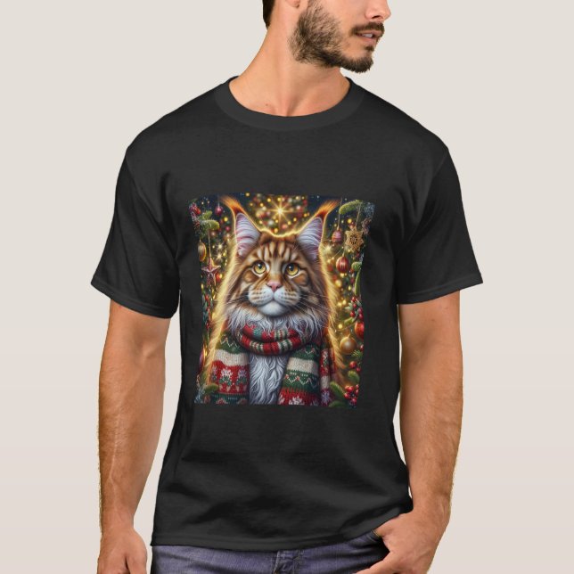 Maine Coon Weihnachtskatze Tee Ferienzeit Feline (Vorderseite)