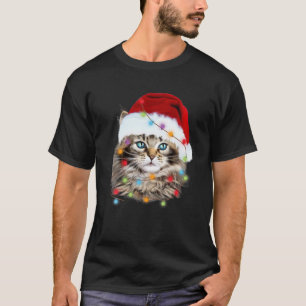 Maine Coon Weihnachtsmannmütze Weihnachtslichter C T-Shirt