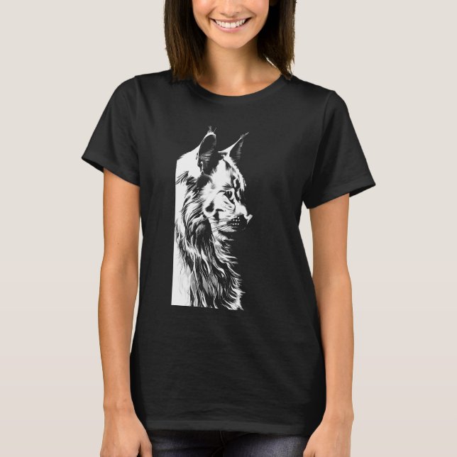 Maine Coon Women's Black T-Shirt Cat Portrait (Vorderseite)