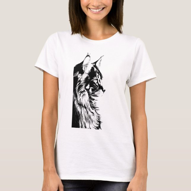 Maine Coon Women's White T-Shirt Cat Print (Vorderseite)