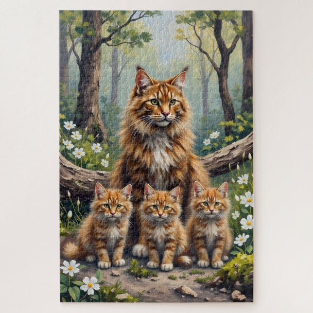 Maine Coon Woodland Bloom Kunst Puzzle (Vertikal)