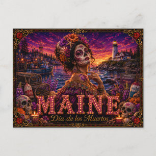 Maine Día de los Muertos Retro Postkarte