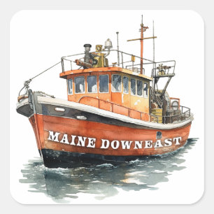 Maine Downeast-Bootsfischen Quadratischer Aufkleber